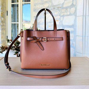Michael Kors Emilia Large Pebbled Leather Satchel/ Crossbody Bag Luggage NWT